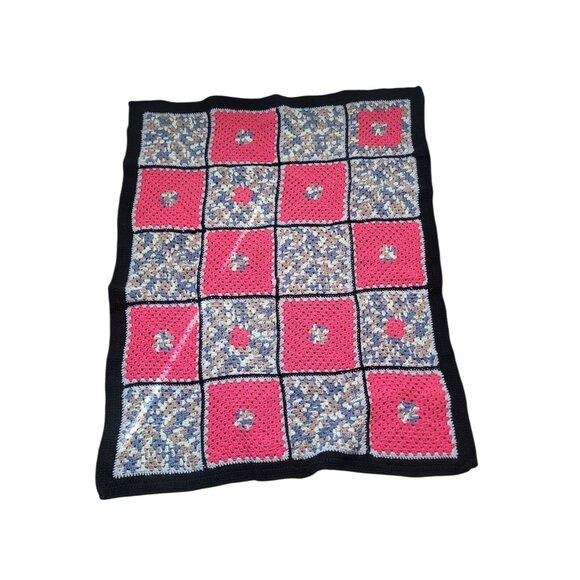 Granny Square Handmade Crochet Afghan Floral Blanket Throw Multicolor 50x40 - Picture 1 of 11